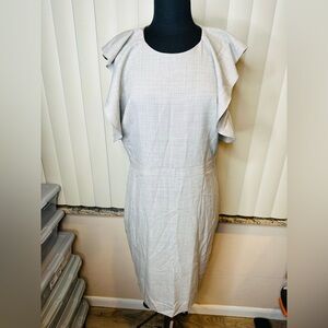 J Crew Elegant Gray Ruffle Sleeve 100% Wool Shift Dress Size 16
